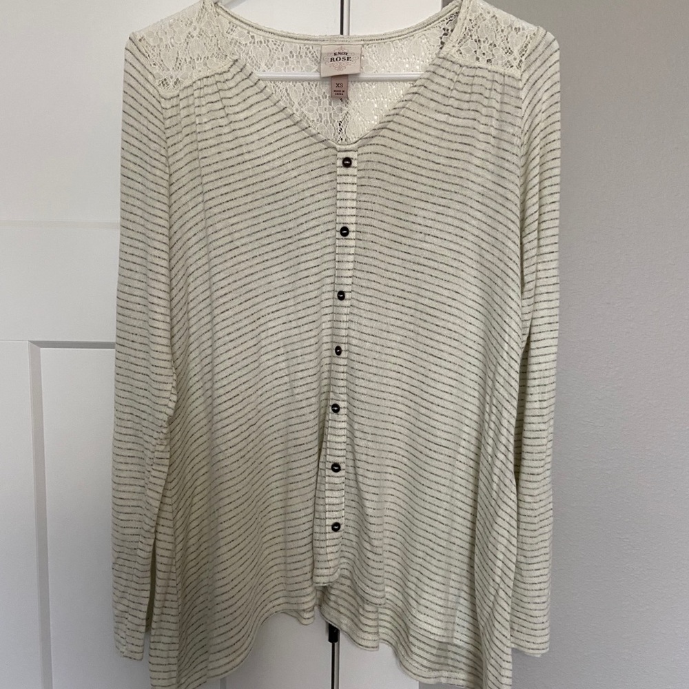Knox rose ivory and grey faux button down sweater